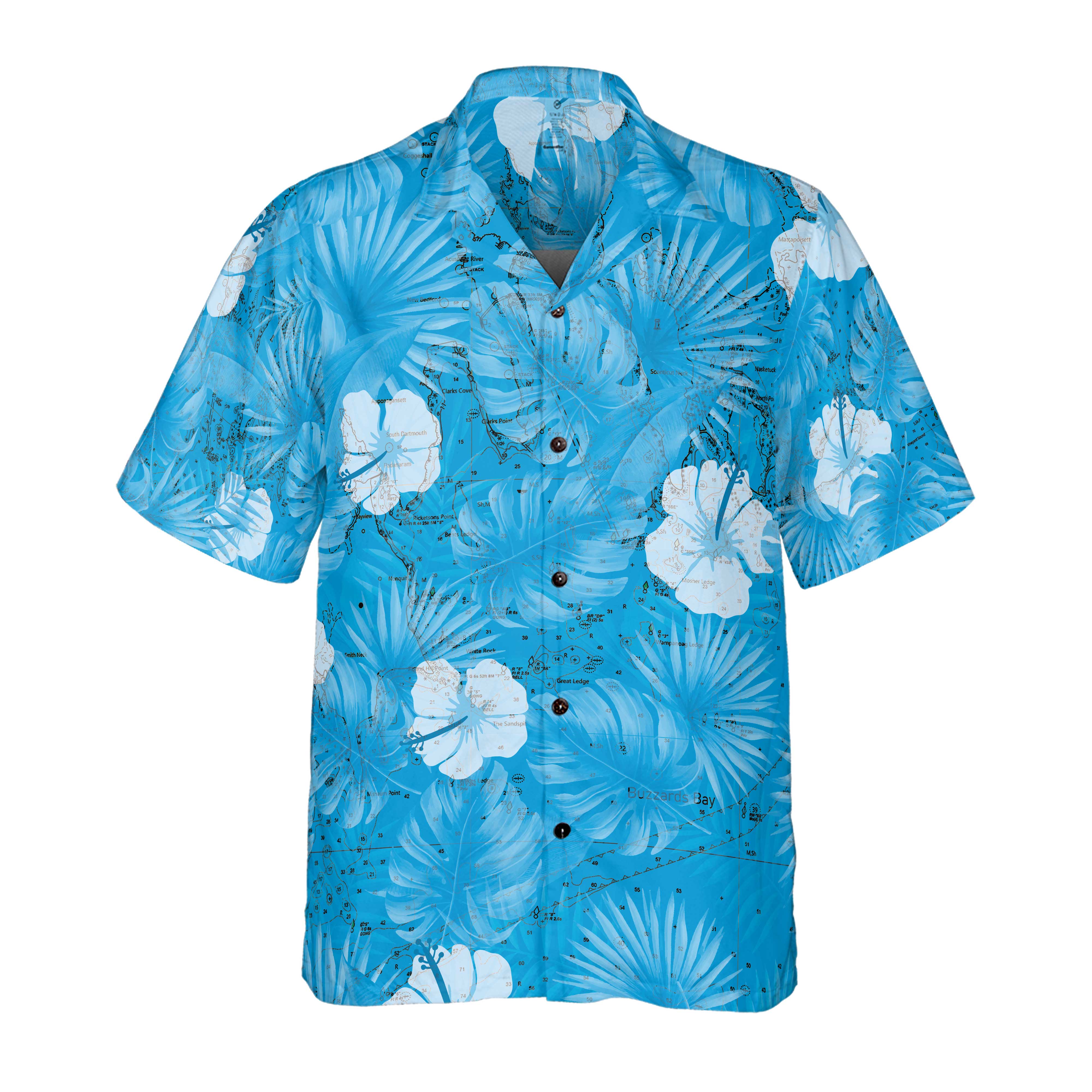 The Apponagasett to Elizabeth Islands Blue Tropical Coconut Button Camp Shirt